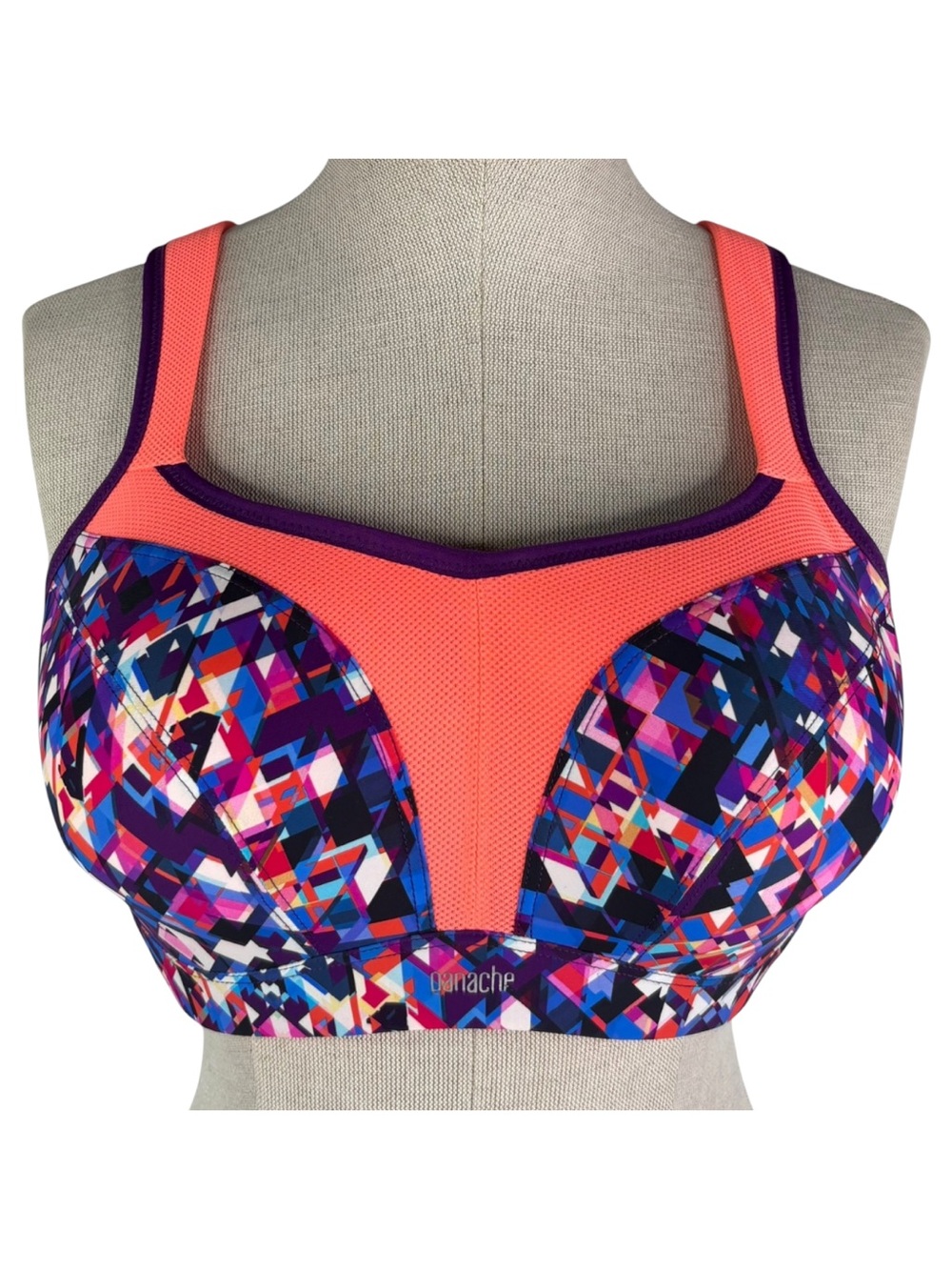 Panache Power Sport Wired Sports Bra sz 36DD * Purple Orange Print Underwire Bra